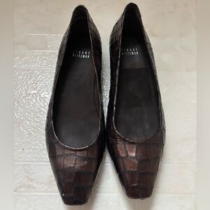 Stuart Weitzman Brown Croc-Embossed Flats